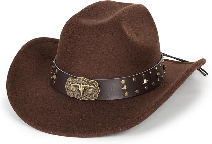 Cowboy Hat for Men Women Classic Roll Up Fedora Hat with Buckle Belt