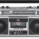 QFX J-220BT Silver Boombox MP3 Conversion from Radio to Cassette with 4-Band (AM, FM, SW1, SW2) Radio with Bluetooth, Dual 3" Speakers, Built-in Microphone, Recorder, 3-Band Equalizer