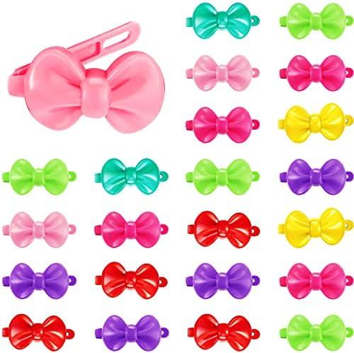 WILLBOND 100 Pieces Girls Hair Barrettes Self Hinge Plastic Clip Toddler Kids Baby 80s 90s Clip Colorful Cute Cartoon Hair Pin Accessories(Bow)