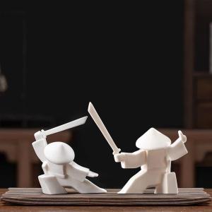 LYART Samurai Statue Decor Japanese Warrior Decor Children's Room Statues, Kongfu Tea Pet Decoration, Incense Holder for Stick Burner Incense Stick Holder (White2 and White3) (Whiteb and Whitec)