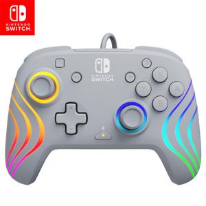 PDP Afterglow Wave Enhanced Wired Nintendo Switch Pro Controller, 8 Colors RGB LED, Dual Programmable Gaming Buttons, Volume Control, 3.5mm headphone jack, Officially Licensed by Nintendo, Grey