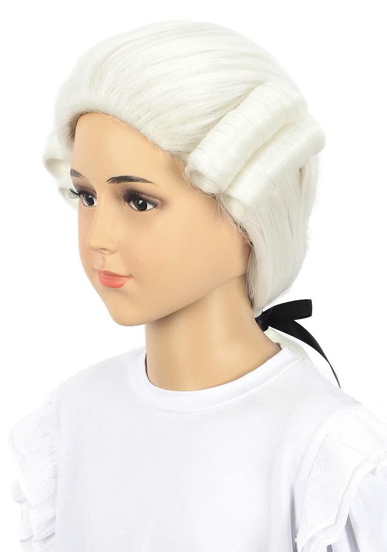 karlery Kids Long Curly White Judge Colonial Powdered Wig Halloween Costume Cosplay Wig