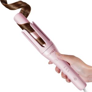 Automatic Curling Iron,1 1/4 inch Hair Curler with 3 Temperatures, 10S Fast Heating, 2-Way Rotation, 30 Min Auto Shut-Off, 500 Million Ionic, Anti-Scald-Tangle for Long Hair (Pink)