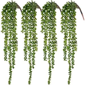 CEWOR 4pcs Fake Hanging Plants, String of Pearls Artificial Hanging Succulents Greenery Wall Backdrop Decor, Artificial Plants Indoor for Home Garden Outdoor Decoration