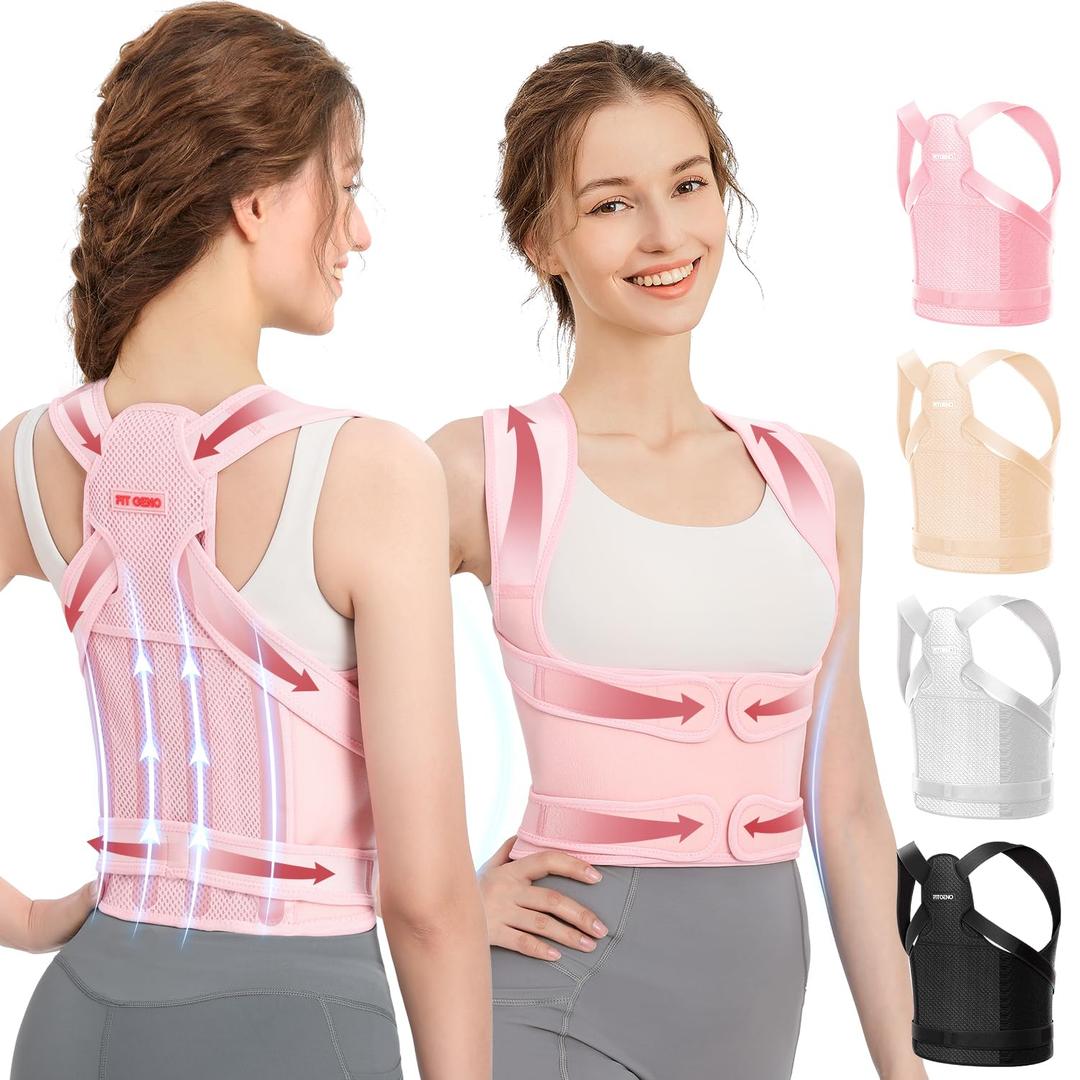 Fit Geno Back Brace and Adjustable Posture Corrector And Trainer for Women and Men, Back Straightener, Scoliosis and Hunchback Correction, Back Pain, Spine Support, Pink, Small (Waist 25-33 Inch)