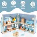 WOODMAM Foldable Wooden Dollhouse with 2 Dolls & Pet Set, 20PCS Furniture Wooden Doll House for Girls Age 3-6, Portable Pretend Play Toy, Christmas Birthday Gift for Toddlers