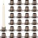 24 Pcs Gunmetal Taper Candle Holders Bulk for 5.91'' Pillar Candles Wedding Short Candlestick Holder Gunmetal Centerpieces Decoration for Wedding Anniversary Dinner Party