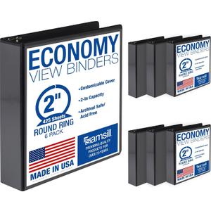 Samsill 2 Inch 3 Ring Binders, Economy Round Ring, Clear View Cover, 425 Sheet Capacity - for School, Home, Office - Black, 6 Pack