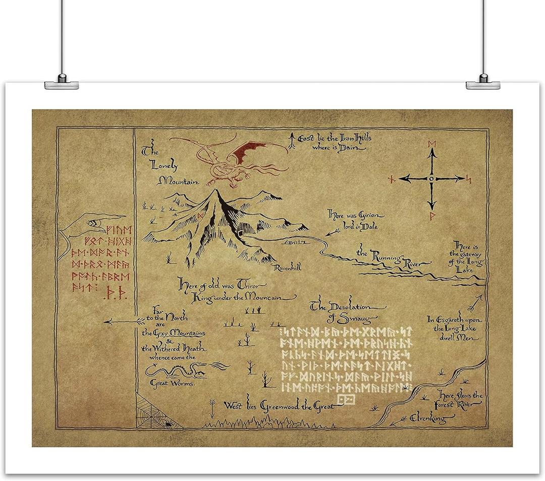 The Hobbit Map Thror's Map Thorin's Map Tolkien Gift The Lonely Mountains Canvas Map Wall Art Print Decor Gift - Unframed Print Only