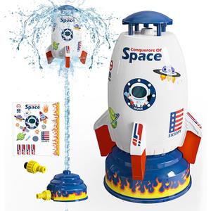 Skirfy Sprinkler Rocket Launcher Outdoor Water Toys for Kids, Rocket Design Water Powered Liftoff 9-16ft & Spin, Summer Garden Lawn Toys & Birthday Gift for Girls Boys Age 3-12 Year Old White