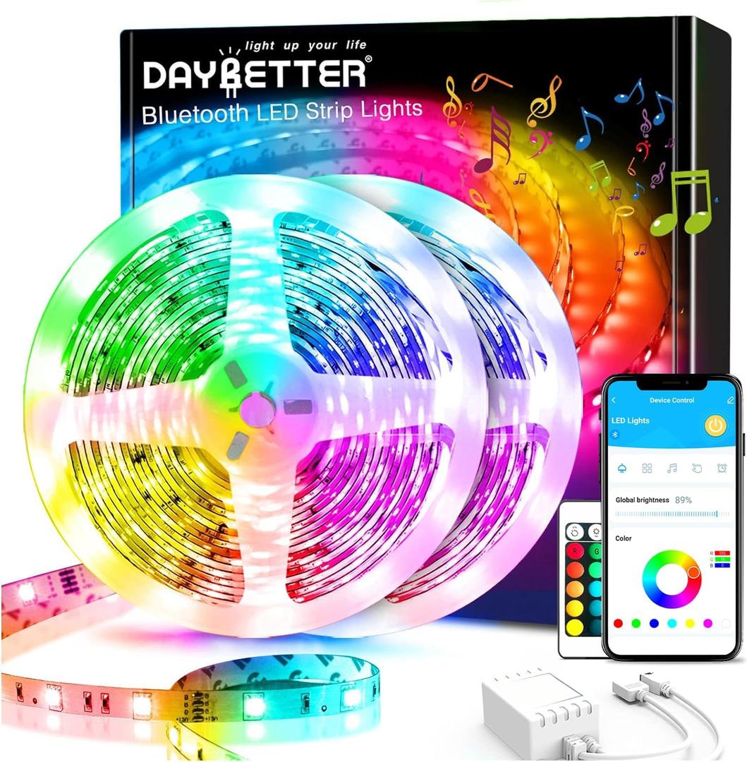 DAYBETTER 65.6Ft Smart Led Lights,2835 RGB Led Strip Lights Kits with Remote, App Control Timer Schedule Led Music Strip Lights(2 Rolls of 32.8ft)