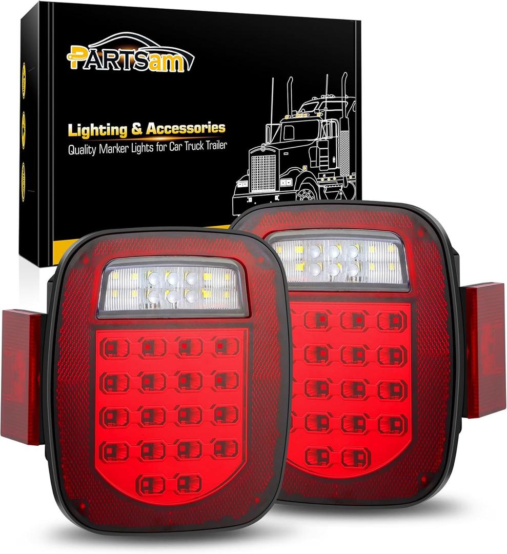 Partsam 2x Combination Tail Lights with Sequential Turn Signal Stop Brake Reverse/Backup Side Marker Clearance Lights - 42 LEDs Replacement for Wrangler TJ YJ CJ Stud Mount