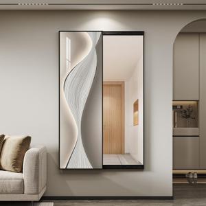 Framed Sliding Full Length Wall Mounted Mirror, Large Vertical Modern Abstract Full Body Mirrors for Wall Decor Living Room, Minimalist Elegant Silver White Mirror Wall Art for Bedroom, Hallway