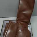 Easyfox Knee High Boots Women Pointed Toe Chunky Heel Fall Tall Boots Side Zipper Long Boots for Women (7, Brown Pu)