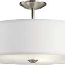 Kichler Shailene 18" Semi Flush Mount Light in Brushed Nickel, 3-Light Round Ceiling Light with Satin Etched White Diffuser, (18" W x 11.25" H), 43692NI, 18.25"