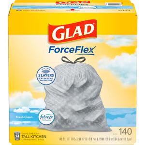 Glad ForceFlex Tall Kitchen Trash Bags, 13 Gallon, Fresh Clean, 140 Count 