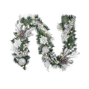Valery Madelyn 6 feet Pre-Lit Christmas Garland with Lights for Mantle, Lighted Battery Operated Xmas Garland with Silver White Balls Snowflake for Front Door Fireplace Table Centerpiece Outdoor Decor