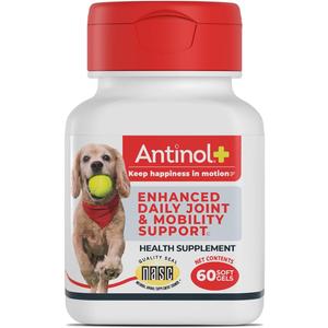 Antinol Plus, Mobility, Hip, and Joint Supplement for Dogs, Green-Lipped Mussels and Krill Oil - Dog Joint Supplement, Better and Faster Than Glucosamine and Chondroitin, 60 Soft Gels