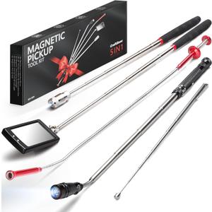 Telescoping Magnetic Pickup Tool Set, Inspection Mirrors and Four Claw Grabber Tool, Flexible LED Flashlight, Magnet Stick, Cool Gadgets for Men, Gifts for Dad, Husband