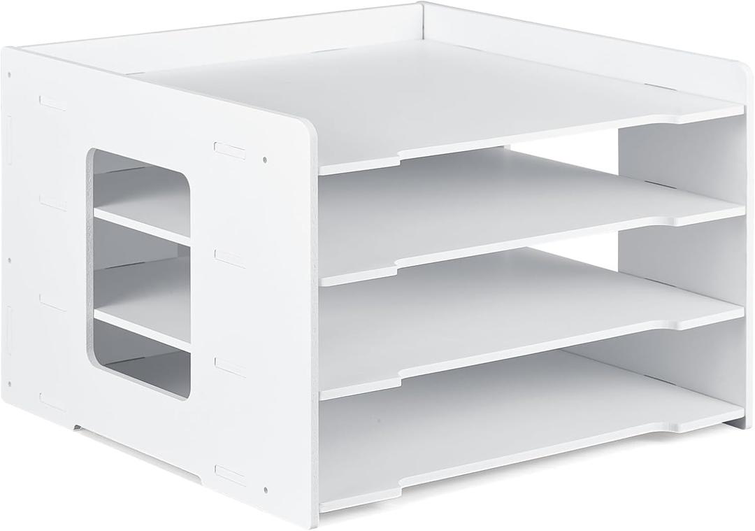 Juexica 4 Tier Stackable Paper Trays for Desk - Desktop File Organizer for Home Office Decorations, 12.6 x 12.6 x 8.3 Inch