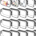 16 Pcs Clear Cosmetics Bag Bulk Clear Makeup Bag Bulk Toiletry Bag for Travel, PVC Zippered Pouch Cosmetic Makeup Bag Plastic Organizer Case for Vacation Bathroom Travel & Daily(Black Medium)
