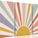 3 Pieces Nursery Boho Canvas Wall Art Rainbow Sun Rising on the Horizon Geometric Nature Illustration Line Pictures Wall Decor Posters Prints for Toddler Kids Room Home Decoration (16x24in)
