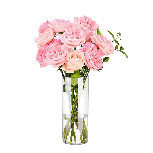 Guluto Clear Flower Vase, Non-breakable Vases, 5" W x 8" H, Acrylic Vase, Aesthetic Room Decor Cylindrical Modern Flower Vases for Table Centerpiece, Home Decor, Women Floral Arrangement Gift
