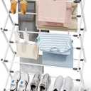 Sakugi Foldable Clothes Drying Rack Metal Laundry Drying Rack with Non-Slip Feet, 3-Tier Space-Saving Clothing Rack for Organization, Indoor & Outdoor Use, 11.4"D x 29.1"W x 37.4"H, White and Black