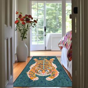 Blue Tiger Rug Washable Tibetan Tiger Area Rugs 2x5ft Runner Rug for Hallway Bedroom Kitchen Laundry Non-Slip Decorative Long Floor Mats