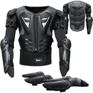 StarknightMT Kids Motorcycle Armor Suit Dirt Bike Gear Riding Protective Chest Spine Back Protector Shoulder Arm Elbow Knee Protector Pads for Cycling Skateboard, Skiing, Skating, Off-Road (Black)