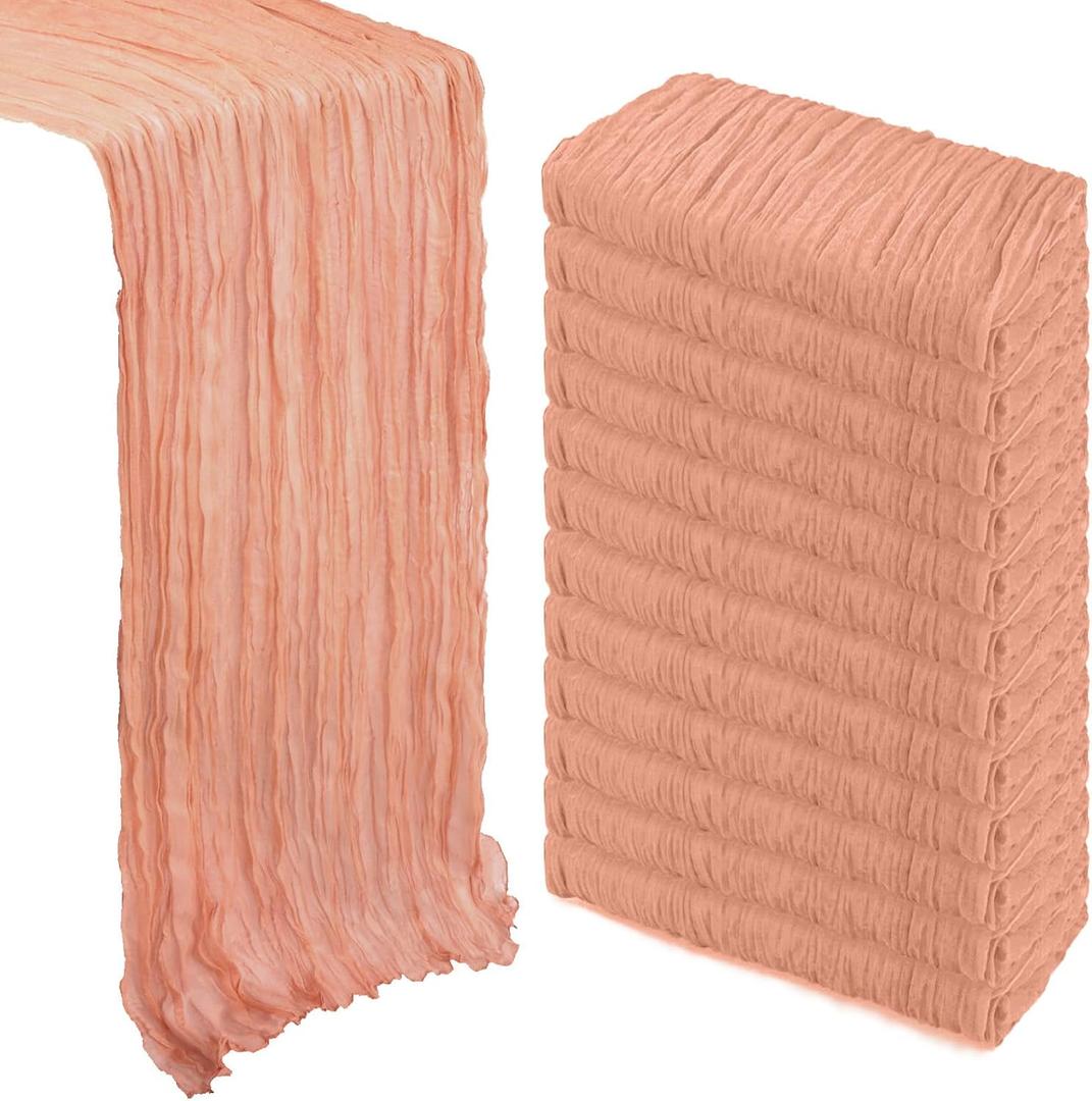 12 Pack Coral Cheesecloth Table Runner 10Ft Spring Gauze Cheese Cloth Table Runner 35x120 Inch Boho Sheer Rustic Fabric for Holiday Party Decor Baby Shower Wedding Decorations