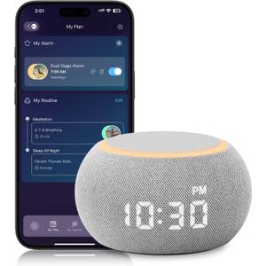 Santebee Sound Machine for Sleep White Noise Machine for Adults Night Light, Luna Pro 507 Soothing Sounds, Dual-stage Alarm&Snooze, Smart App Control Custom Buttons, Dimmable Clock Timer for Baby Kids (Grey)