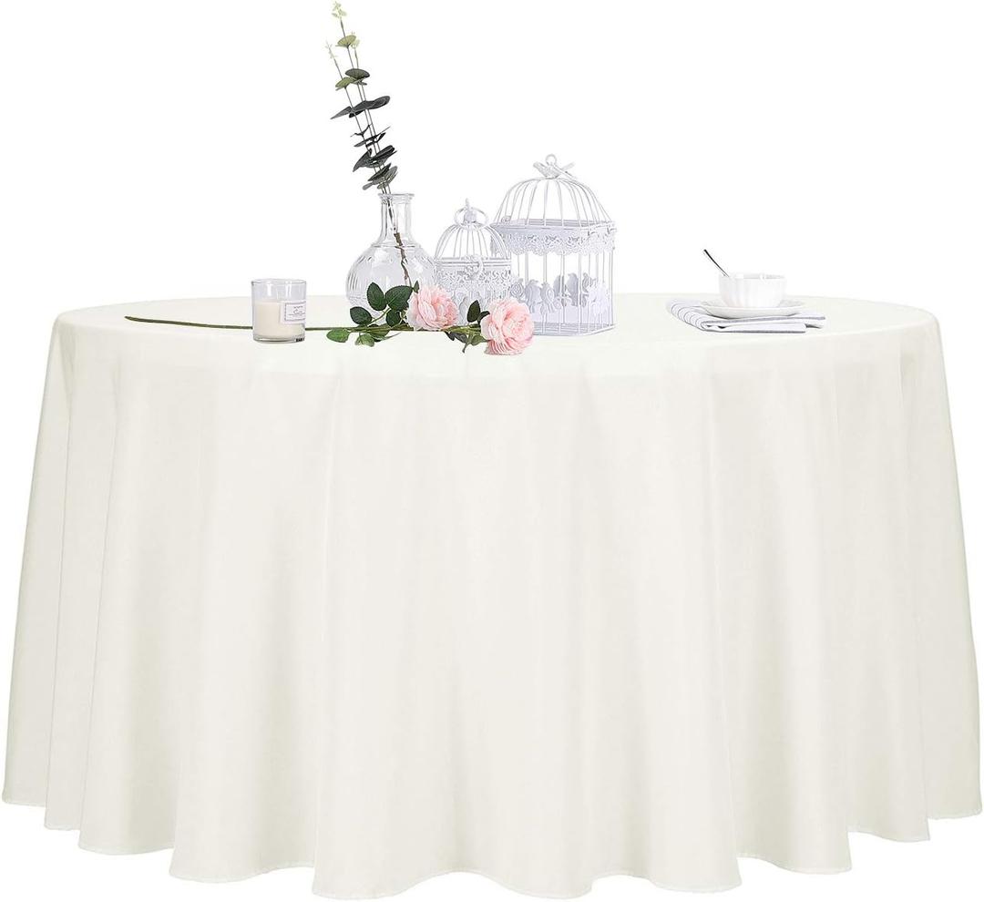Ascoza 2 Pack 108 Inch Ivory Round Tablecloth in Polyester Fabric for Wedding/Banquet/Restaurant/Parties