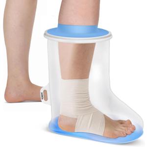 YUNCHI Waterproof Foot Cover for Shower Adults with Non-Slip Bottom, Reusable Watertight Foot Ankle Cast Protector for Foot Surgery Casts Bandages Wounds Dressing (NEW-Extra Wide-Foot)
