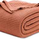 Bedsure 100% Cotton Blanket King Size for Bed - Breathable and Soft, Waffle Weave Blanket for Summer Spring, Red Orange, 104x90 inches (King (104" x 90"), 06 - Red Orange)