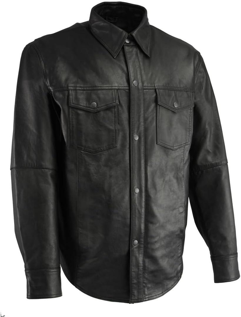 Milwaukee Leather LKM1601 Men's Black Lightweight Snap Front Leather Shirt - (Black, S)