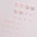 French Tip Press On Toenails - Square, Rhinestone, Glue On, Nude, Short, False, Full Cover, Glossy Acrylic - 24Pcs