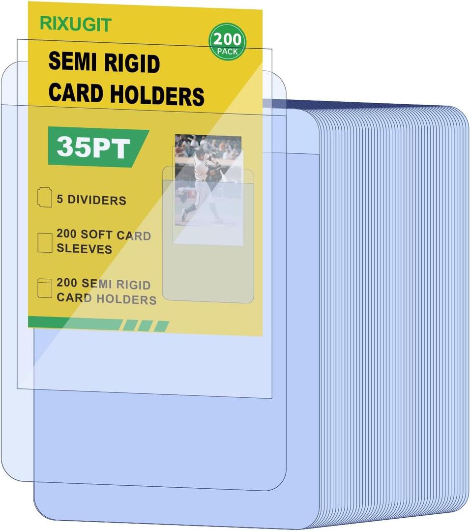 400ct Card Savers - Includes 200ct Semi Rigid Card Holders & 200ct Soft Card Sleeves, Semi Rigid Baseball Cards Sleeves Protectors, Fits Graded Trading Cards, Semi Rigid Card Sleeve with 1/2" Lip