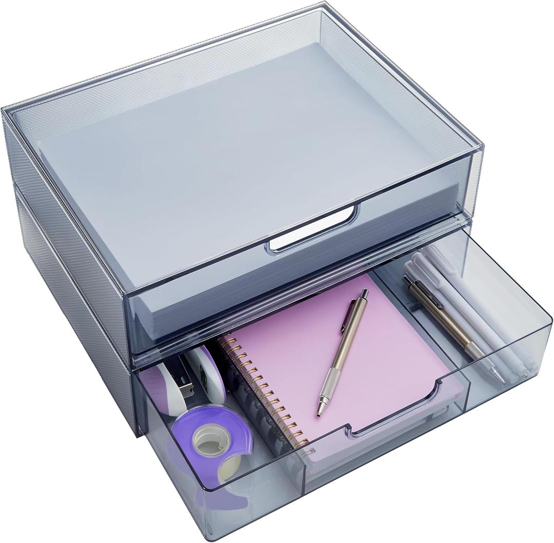 STORi STAX Plastic Stackable Organizer Drawers (Set of 2) Classic Grey | 12.5" Wide | Set Includes One Open Drawer & One Divided Drawer | Organize Office Desk Accessories & Sort Paper | Made in USA STORi STAX Plastic Stackable Organizer Drawers (Set of 2) Classic Grey | 12.5" Wide | Set Includes One Open Drawer & One Divided Drawer | Organize Office Desk Accessories & Sort Paper | Made in USA