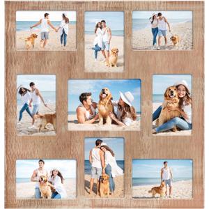 Picture Frame Collage for 4x6 and 5x7 Photos - 9 Openings Rustic Brown Picture Frame with Real Glass,Family Picture Frames Wall Decor 1 Pack