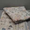 5x7 Washable Area Rug, Low Pile Faux Wool Carpet for Living Room, Bedroom, Dining Room, Vintage Flower Design, Non-Shedding Low-Pile Rug in Beige for High-Traffic Areas with Non-Slip Rubber Back