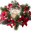 Festive Pinecone Wreath with Red Berries - Premium Christmas Candle Ring for Table Decor(Style 1)