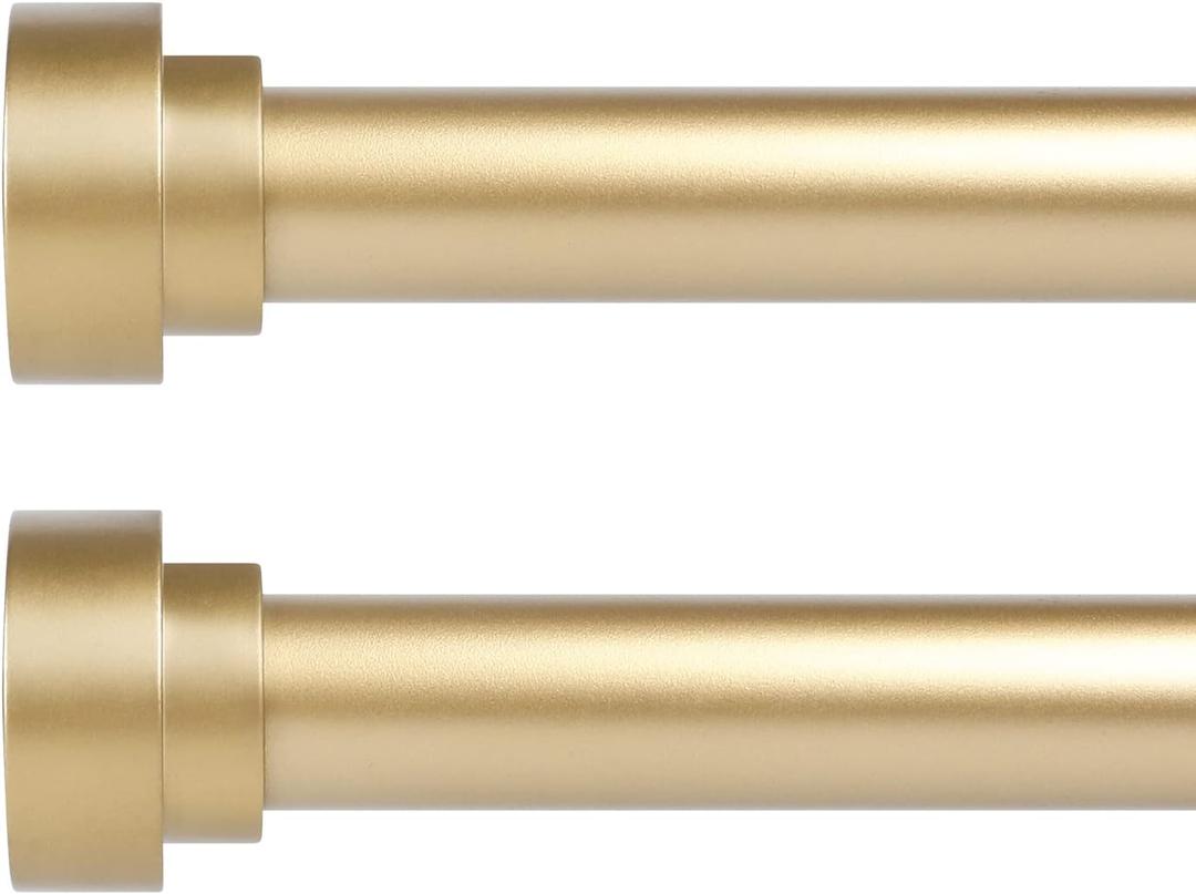 2 Pack Gold Curtain Rods for Windows 30 to 42 Inch(2.5-3.5ft), 1 Inch Diameter Heavy Duty Curtain Rods, Adjustable Curtains Rod, Modern Decorative Drapery Rod, 30-42" Brass Gold