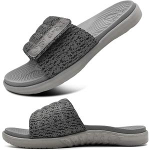 ONCAI Mens Slide Sandals Grey Open Toe Athletic Adjustable Straps Orthotic Plantar Fasciitis Sport Sandals with Soft Cushion Arch Support Footbed Size 8