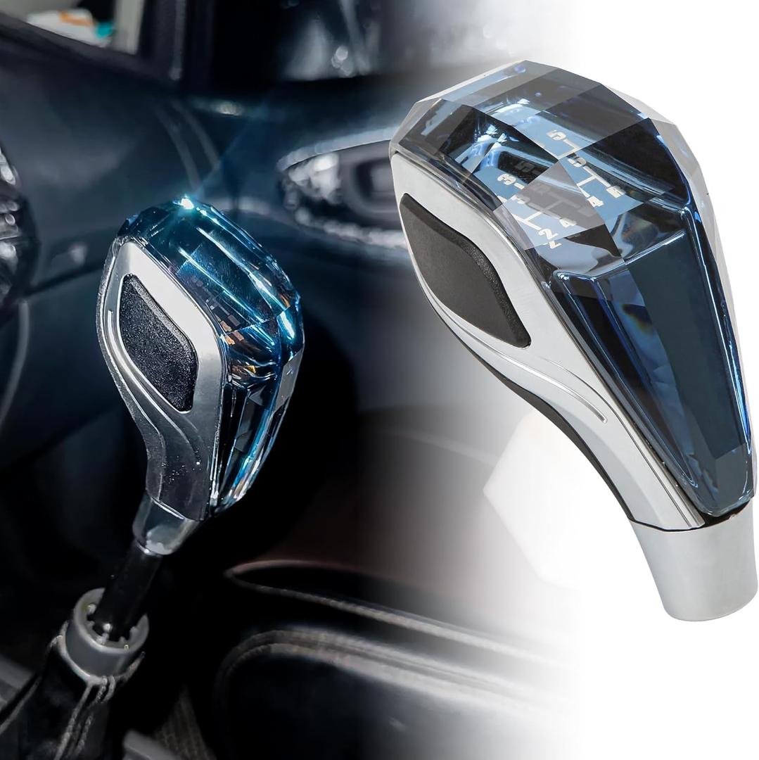 Touch Activated Illuminated LED Crystal Gear Shift Knob  Universal Manual & Automatic Car Handle 7 Colors Five-Speed Transmission Vehicles Without Button Fits 8/10/12MM Stick Lever ABS Black Silver
