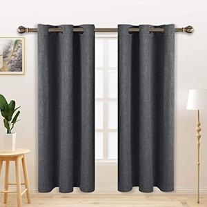 LORDTEX Linen Look Textured Blackout Curtains with Thermal Insulated Liner - Heavy Thick Grommet Window Drapes for Bedroom, 40 x 63 Inches, Grey, Set of 2 Panels