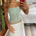 Women Strapless Tube Top Y2k Floral Lace See Through Cami Sleeveless Backless Mesh Vest Tank Bandeau Crop Top (S)