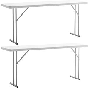BTEXPERT 6-Foot - 72" Long White Granite Plastic Folding Seminar Training Table Portable 18" Wide Narrow, 29" High, Events Indoor Outdoor Lightweight Set of 2