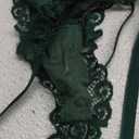 Kaei&Shi Floral Embroidered Mesh Sheer,Underwire Satin Bow,High Cut Thong,Belt Garter Lingerie