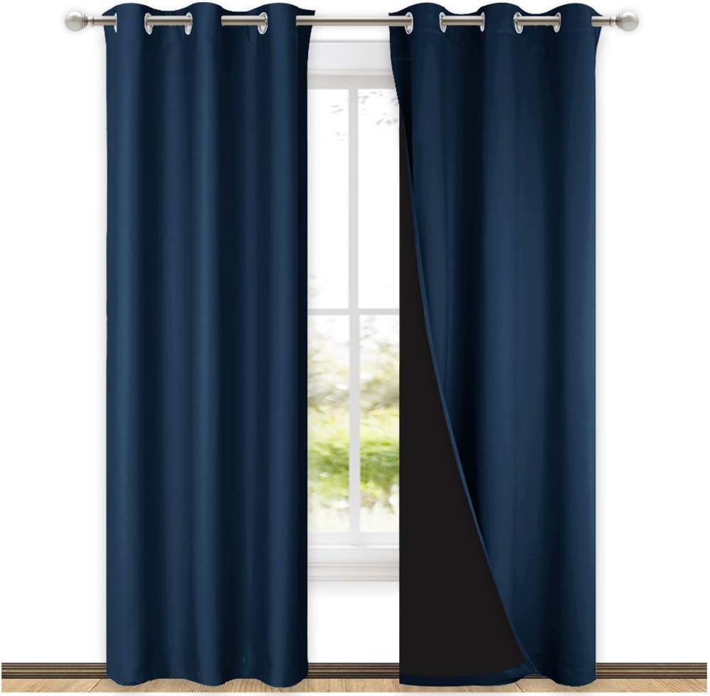 NICETOWN Complete 100% Blackout Curtain Set, Thermal Insulated & Energy Efficiency Window Draperies for Guest Room, Full Shading Panels for Shift Worker and Light Sleepers, Navy Blue, 42W x 84L, 2 Pcs